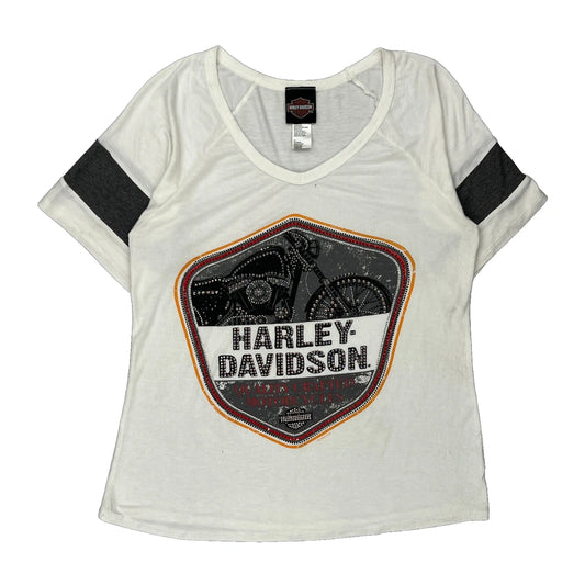 Harley Davidson T-Shirt - Medium White Viscose