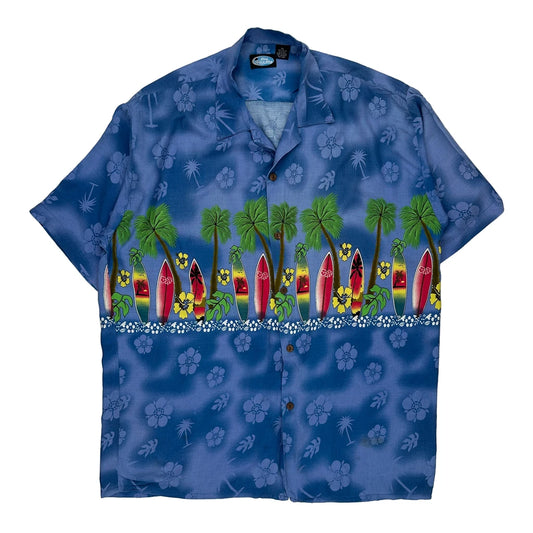 Clear Blue Sley Graphic Hawaiian Shirt - XL Blue Viscose