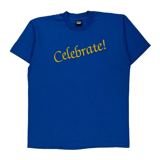 Single Stitch Screen Stars Graphic T-Shirt - XL Blue Cotton Blend