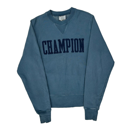 Reverse Weave Champion Spellout Sweatshirt - Small Blue Cotton Blend