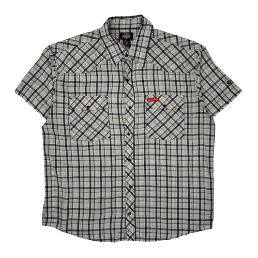 Vintage Dickies Checked Short Sleeve Shirt - XL Grey Cotton Blend