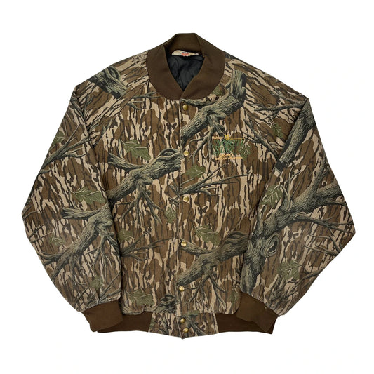 Vintage Made In USA West Ark Camo Bomber Jacket - 2XL Brown Cotton