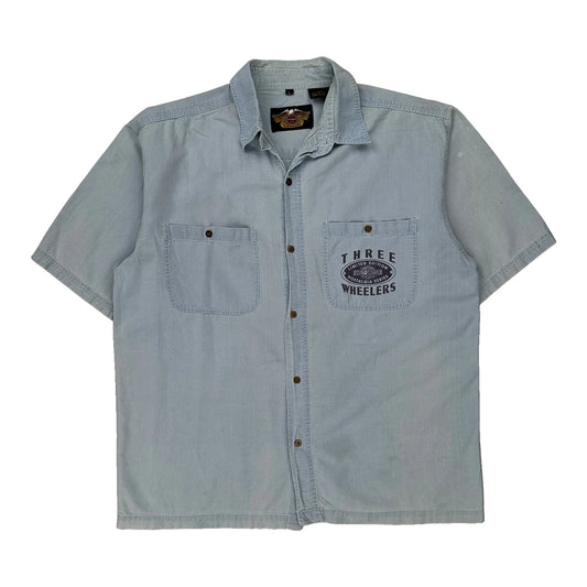 Motorcycle Harley Davidson Graphic Short Sleeve Shirt - Large Light Wash Cotton