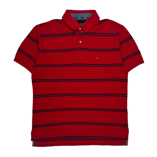 Vintage Tommy Hilfiger Striped Polo Shirt - Large Red Cotton
