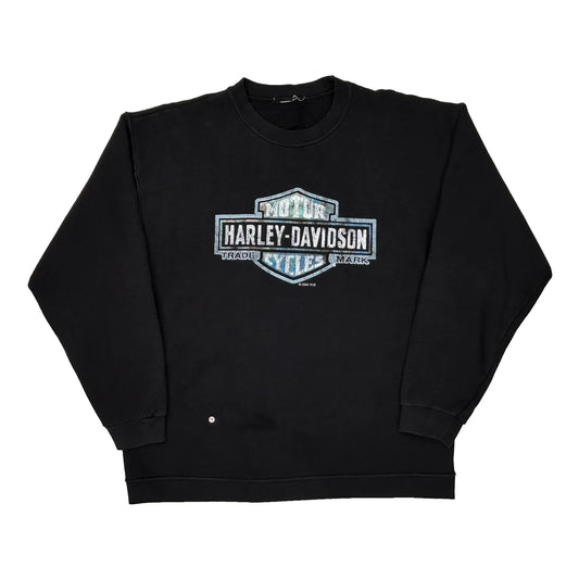 Harley Davidson Graphic Long Sleeve T-Shirt - XL Black Cotton
