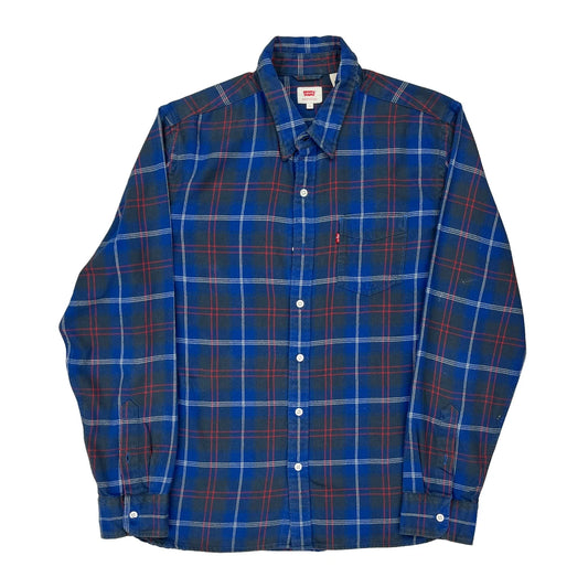 Levis Checked Flannel Shirt - Large Blue Cotton
