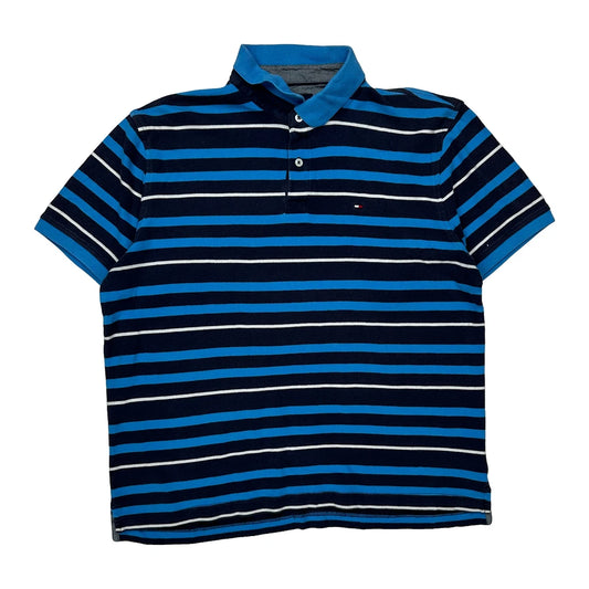 Vintage Tommy Hilfiger Striped Polo Shirt - Large Blue Cotton