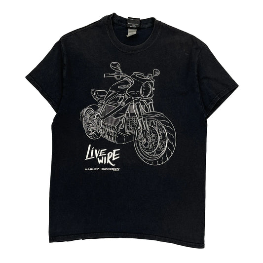 Live Wire Harley Davidson Graphic T-Shirt - Medium Black Cotton