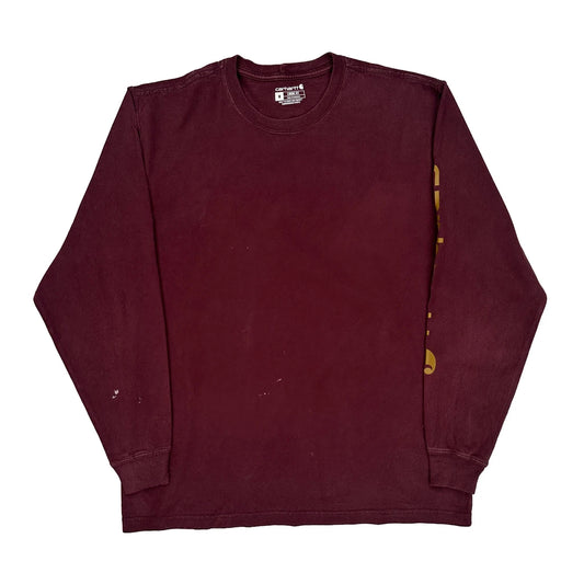Carhartt Long Sleeve T-Shirt - Medium Burgundy Cotton