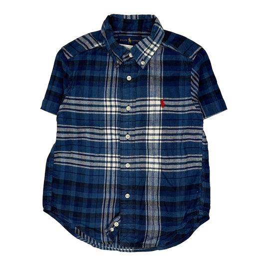 Age 3 Ralph Lauren Checked Short Sleeve Shirt - XS Blue Cotton