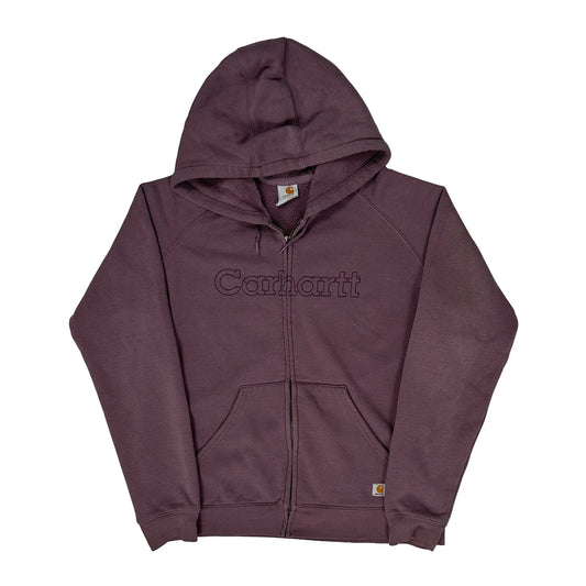 Carhartt Spellout Hoodie - Large Burgundy Cotton Blend