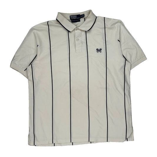 Polo By Ralph Lauren Striped Polo Shirt - Large Cream Cotton