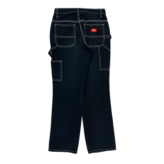 Dickies Contrast Stitch Carpenter Trousers - 28W UK 8 Black Cotton Blend