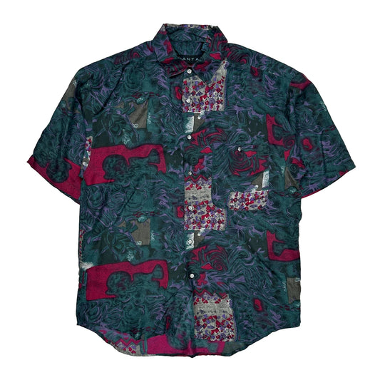 Vintage Santana Patterned Shirt - Medium Multicoloured Silk