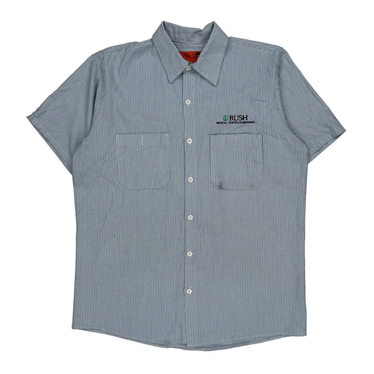 Red Kap Striped Short Sleeve Shirt - Medium Blue Polyester Blend