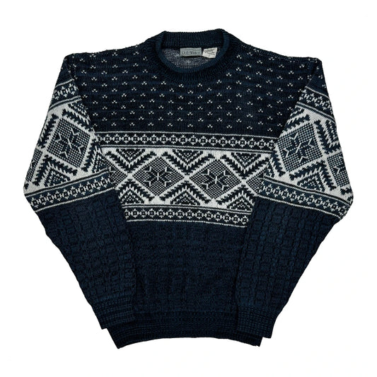 90S Rob Winter Fair Isle Jumper - Large Navy Acrylic