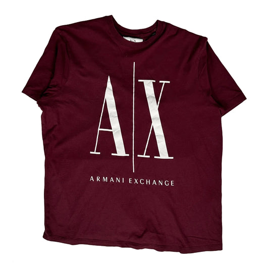 Armani Exchange T-Shirt - Large Burgundy Cotton