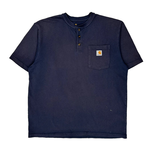 Carhartt Henley T-Shirt - Large Navy Cotton
