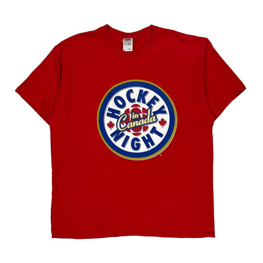 Hockey Night In Canada Fruit Of The Loom Graphic T-Shirt - XL Red Cotton