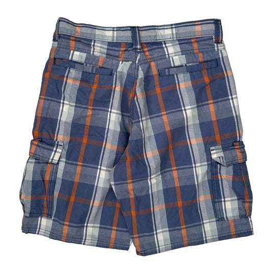 Wrangler Checked Cargo Shorts - 30W 10L Blue Cotton