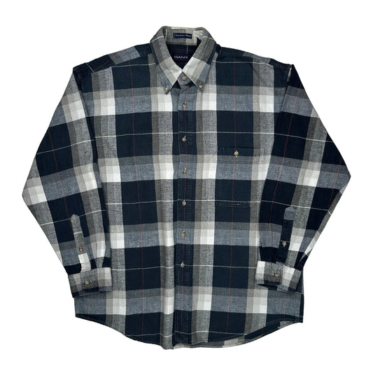 Vintage Cambridge Plaid Gant Checked Flannel Shirt - Large Grey Cotton