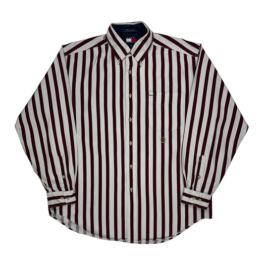 Tommy Hilfiger Striped Shirt - Medium Burgundy Cotton