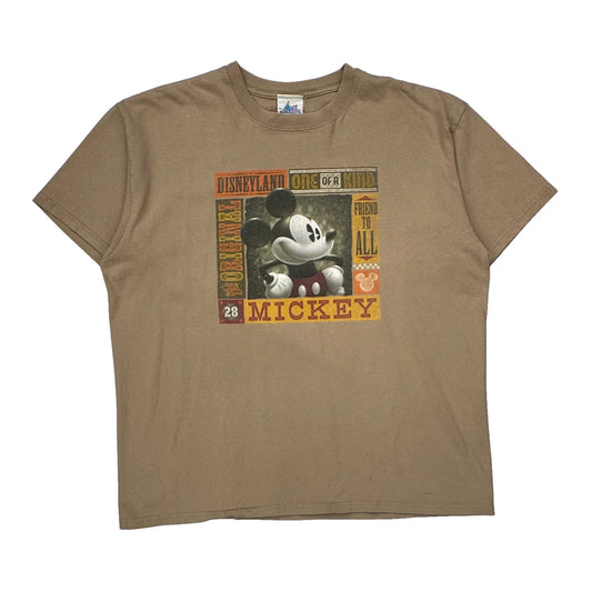 Mickey Mouse Disney Cartoon T-Shirt - XL Beige Cotton