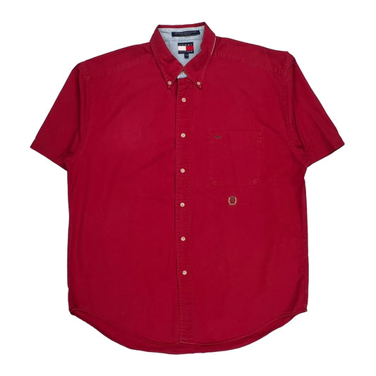 Vintage Tommy Hilfiger Short Sleeve Shirt - Large Red Cotton