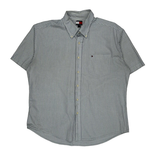 Vintage Tommy Hilfiger Striped Short Sleeve Shirt - XL Blue Cotton