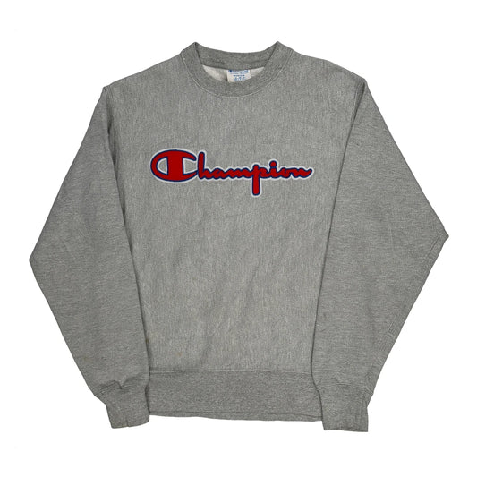 Reverse Weave Champion Spellout Sweatshirt - Medium Grey Cotton