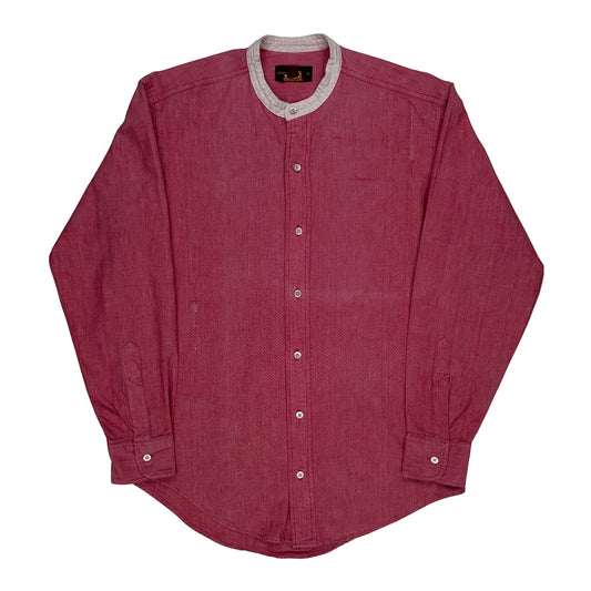 90S Chaps Ralph Lauren Collarless Shirt - Medium Red Cotton