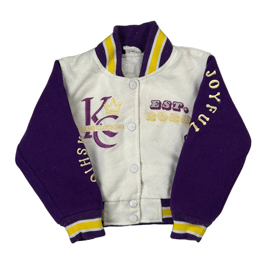Vintage Age 4 Unbranded Graphic Varsity Jacket - Small Purple Polyester