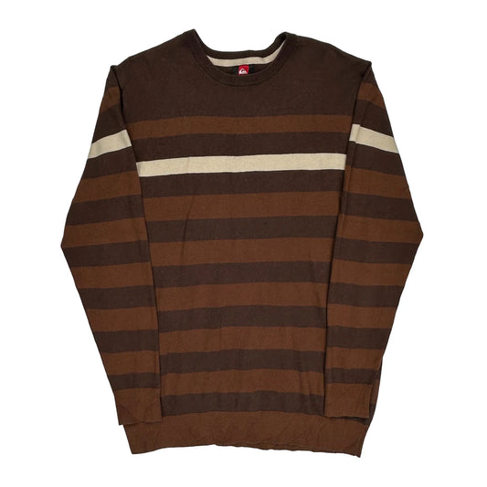 Quiksilver Striped Long Sleeve T-Shirt - XL Brown Cotton