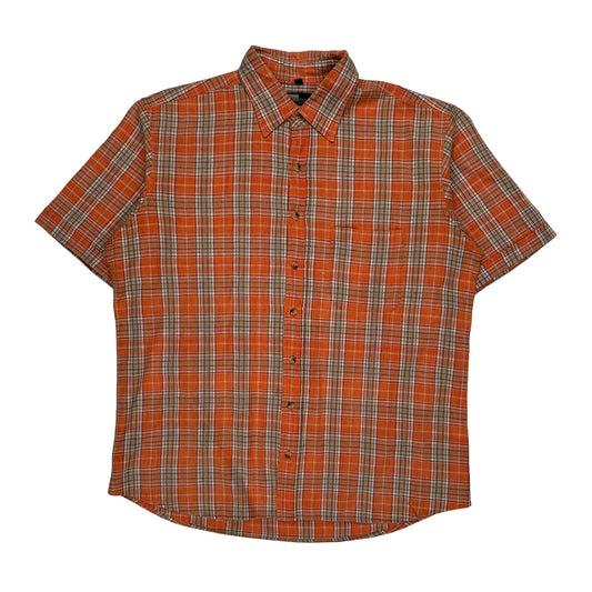 Vintage Fashion Report Checked Short Sleeve Shirt - XL Orange Cotton