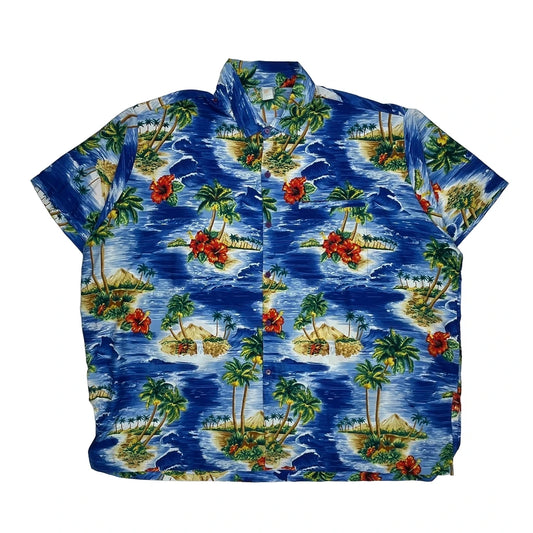 Unbranded Floral Hawaiian Shirt - 2XL Blue Cotton