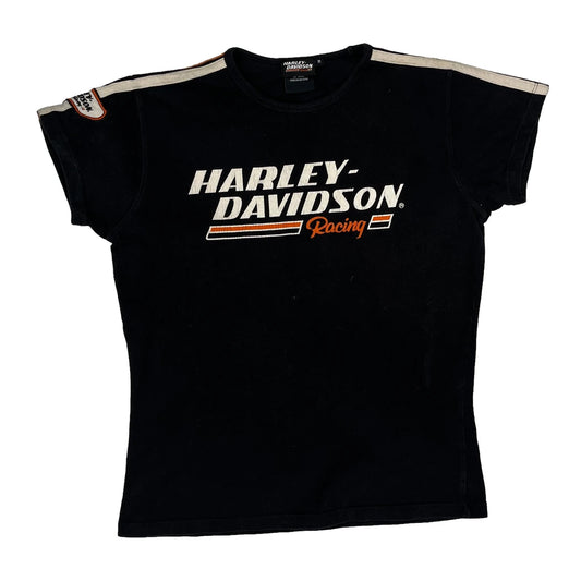 Racing Harley Davidson Graphic T-Shirt - Medium Black Cotton