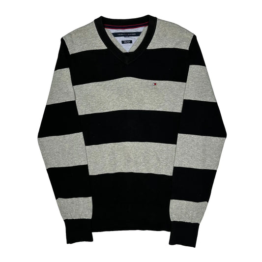 Vintage Tommy Hilfiger Striped Jumper - Medium Black Cotton