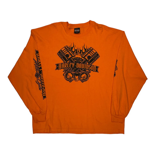 Vintage Factory Customs Harley Davidson Graphic Long Sleeve T-Shirt - 3XL Orange Cotton