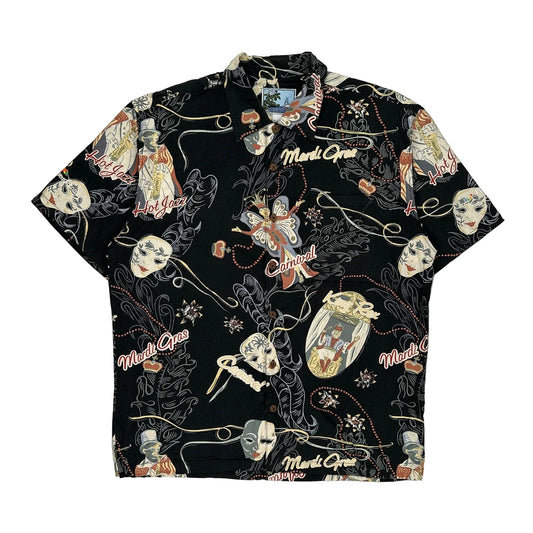 Mardi Gras Bluewater Graphic Hawaiian Shirt - Large Black Cotton Blend