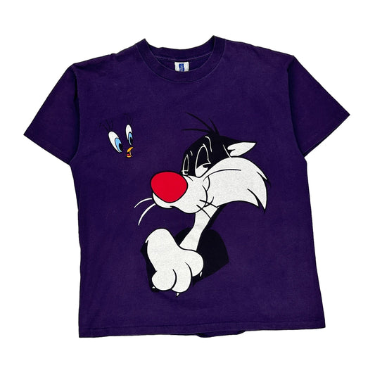 Looney Tunes Six Flags Single Stitch T-Shirt - XL Purple Cotton