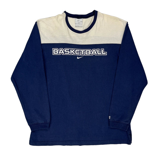 Made In USA Nike Spellout Long Sleeve T-Shirt - Large Blue Cotton