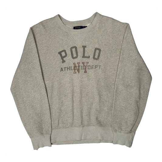 Vintage Polo By Ralph Lauren College Sweatshirt - XL Grey Cotton