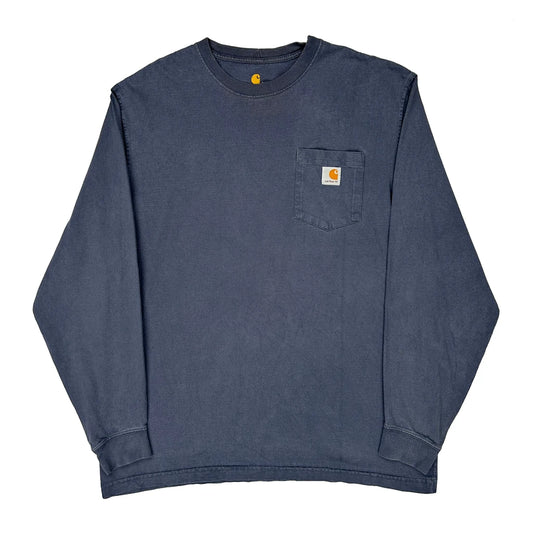 Carhartt Long Sleeve T-Shirt - Large Blue Cotton