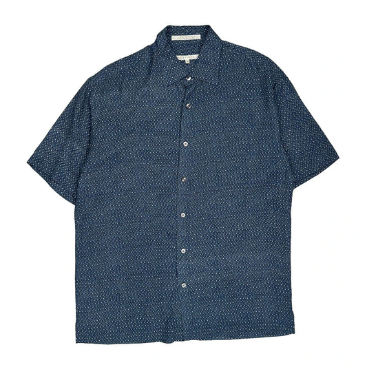 Perry Ellis Short Sleeve Shirt - Medium Blue Silk