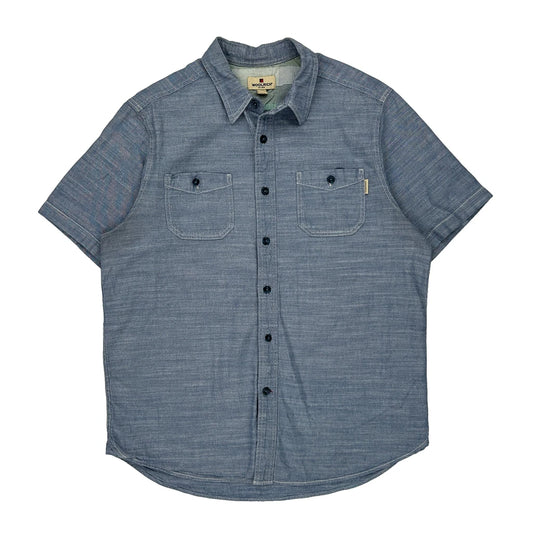 Woolrich Short Sleeve Shirt - Large Blue Cotton