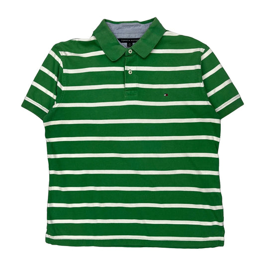 Tommy Hilfiger Striped Polo Shirt - Large Green Cotton