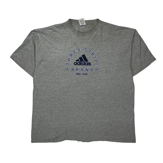 Three Stripe Brand Adidas Graphic T-Shirt - 2XL Grey Cotton