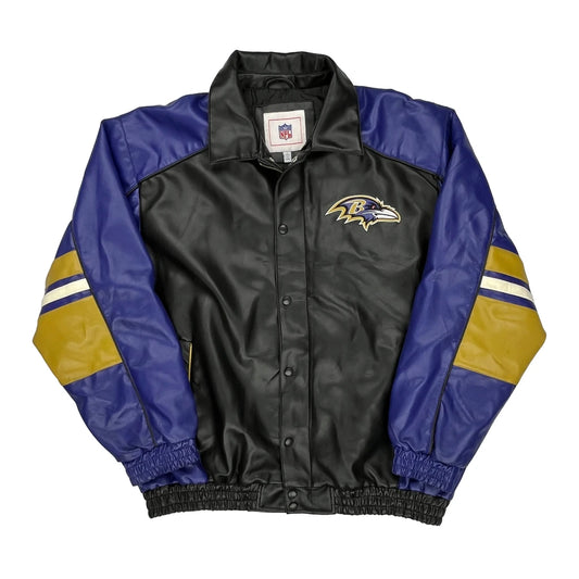 Baltimore Ravens Nfl Bomber Jacket - Large Black Faux Leather