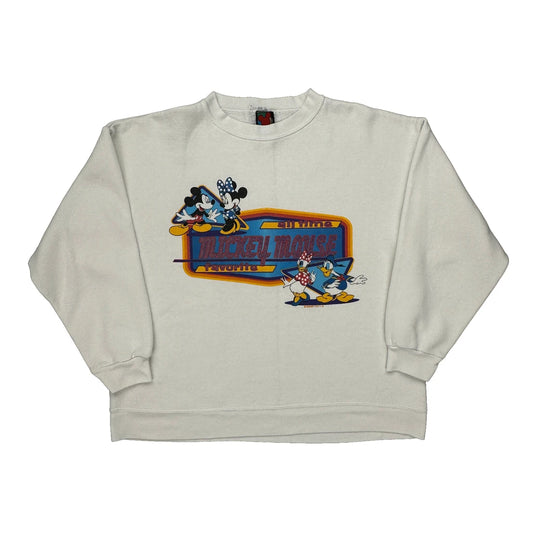 Made In USA Mickey Mouse Mickey Unlimited Cartoon Sweatshirt - Medium White Cotton