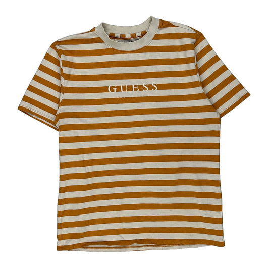Guess Striped T-Shirt - Medium Orange Cotton